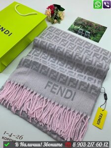 Палантин Fendi кашемировый с логотипом Пудровый