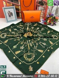 Платок Hermes шелковый с ключами Зеленый
