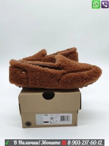 Мокасины UGG меховые угги тапочки Коричневый