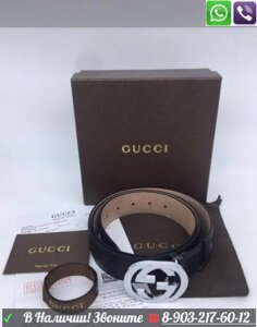Ремень Gucci GG Пояс Гучи Gucci Черный серебро пряжка