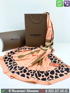 Платок Burberry шелковый с леопардовый принтом Пудровый