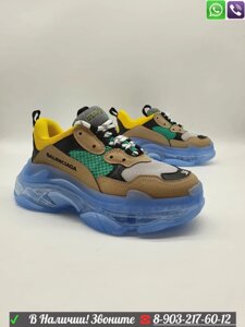 Кроссовки Balenciaga Triple S на толстой подошве Бежевый Голубой