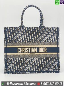 Сумка Christian Dior Book Tote Oblique Диор текстиль с вышивкой Синий