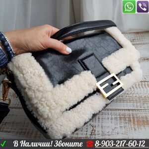 Клатч Fendi Черная Сумка Фенди Мех