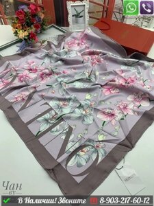 Платок Valentino шелковый с цветочным принтом Серый