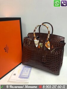 Сумка Hermes Birkin Крокодиловая Гермес Биркин Лаковая Коричневый