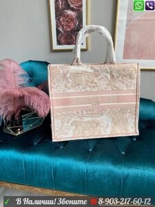 Сумка Christian Dior Book Tote Toile de Jouy Диор текстиль с вышивкой Розовый