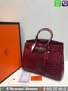 Сумка Hermes Birkin Крокодиловая Гермес Биркин Лаковая Бордовый