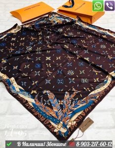 Платок Louis Vuitton шелковый с перьями Коричневый