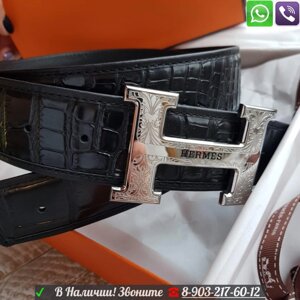 Ремень Hermes кожаный Гермес с ажурной пряжкой черный