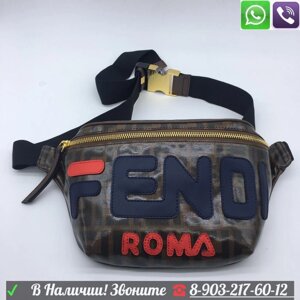 Сумка на пояс Fendi Fila Черная поясная Фенди Belt Серый