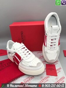 Кеды Valentino кожаные белые с красной полоской