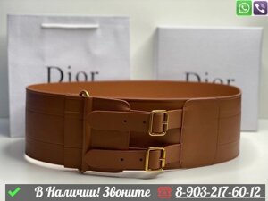 Ремень Dior D Waist кожаный широкий пояс корсет Коричневый