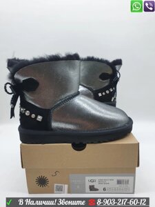 Угги UGG Mini Bailey Braid с бантиком серебряные