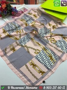 Платок Fendi шелковый с принтом цепочки Серый