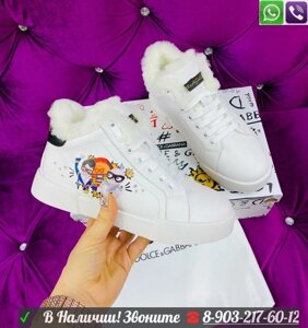 Кеды Dolce & Gabbana Portofino с мехом Белый