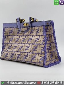 Сумка Fendi Peekaboo X tote черно белая тканевая Фиолетовый