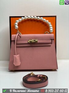 Сумка Hermes Kelly c бусинами Пудровый