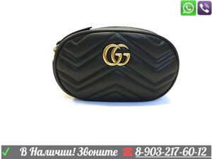 GG Сумка на пояс Gucci Marmont Гучи Черная Красная