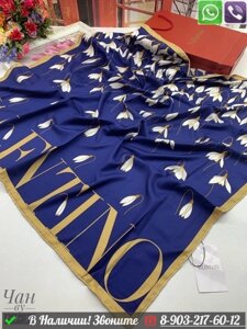 Платок Valentino шелковый с цветами Синий