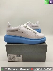 Кроссовки Alexander McQueen белые с голубой подошвой