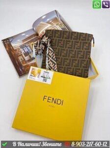 Сумка мешок Fendi тканевая коричневая