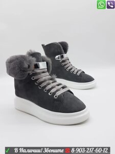 Ботинки зимние Alexander McQueen меховые кроссовки Серый