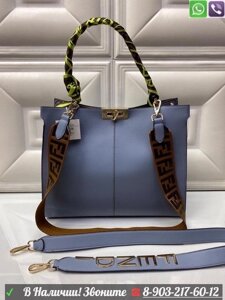 Сумка Fendi Peekaboo X Lite с тканевым ремнем Голубой