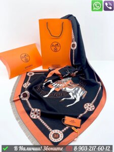 Платок Hermes кашемировый с принтом лошадей