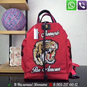 Сумка рюкзак Gucci Laveugle Par Amour тканевый с тигром Красный