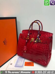 Сумка Hermes Birkin Крокодиловая Гермес Биркин Лаковая Красный