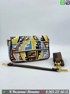 Сумка Fendi Baguette тканевая в логотип разноцветная