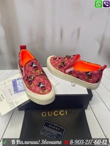 Слипоны Gucci с мики маусом Красный