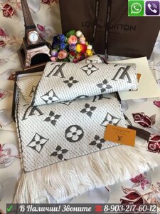 Шарф  Louis vuitton logomania  луи виттон теплый Белый