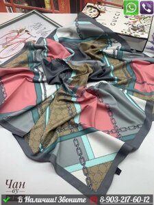 Платок Gucci шелковый с геометрическим орнаментом Серый