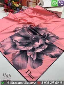 Платок Dior шелковый с цветком Розовый