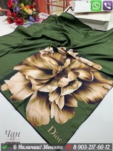 Платок Dior шелковый с цветком Зеленый