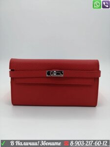 Кожаный кошелек Hermes с застежкой с ремешками Красный