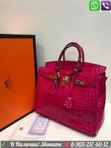 Сумка Hermes Birkin Крокодиловая Гермес Биркин Лаковая Розовый