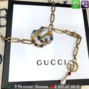 Ремень цепочка Gucci gg с цветными камнями