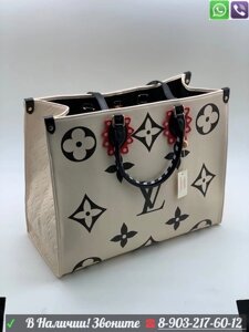 Сумка тоут Louis Vuitton Onthego черная с белым знаком Белый