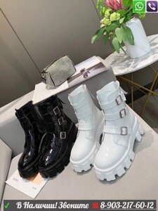 Высокие ботинки Prada с ремешками белые Черный