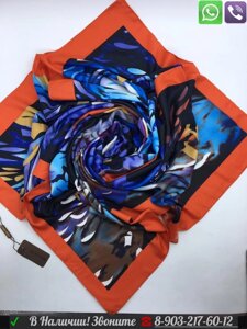 Платок Hermes женский шелковый шарф Гермес Красный 130, Синий, 130 Красный