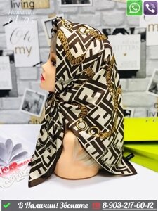 Платок Fendi FF шелковый с принтом FF Белый Молочный