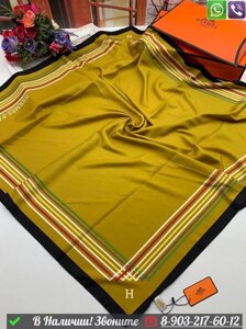 Платок Hermes шелковый с геометрическим узором Серый