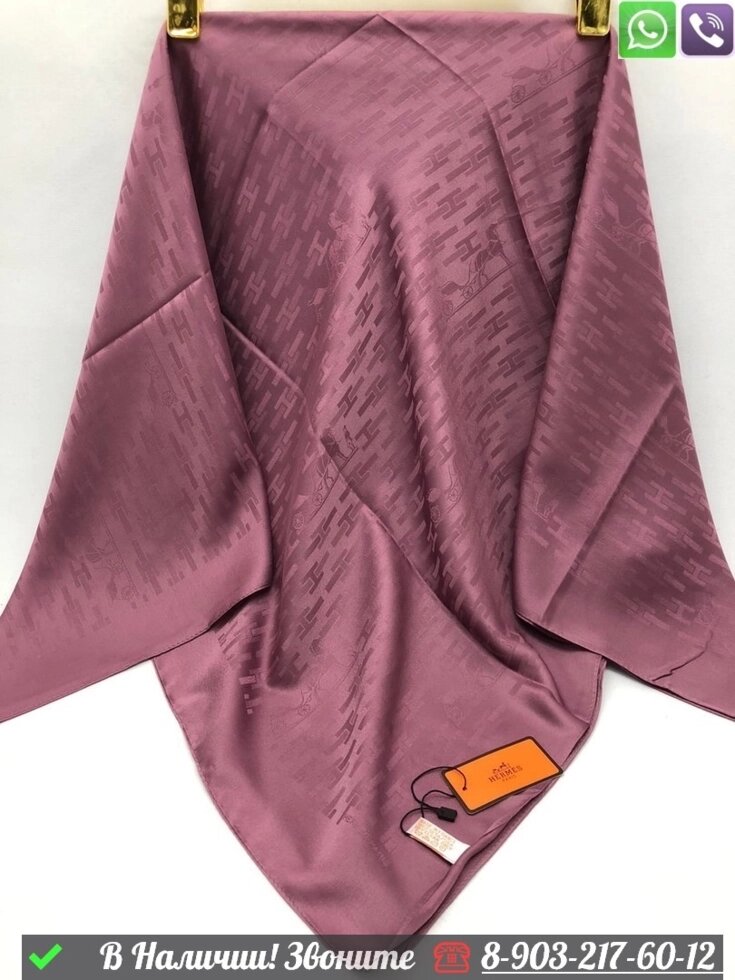 Платок Hermes шелковый с логотипом Розовый от компании Интернет Магазин брендовых сумок и обуви - фото 1