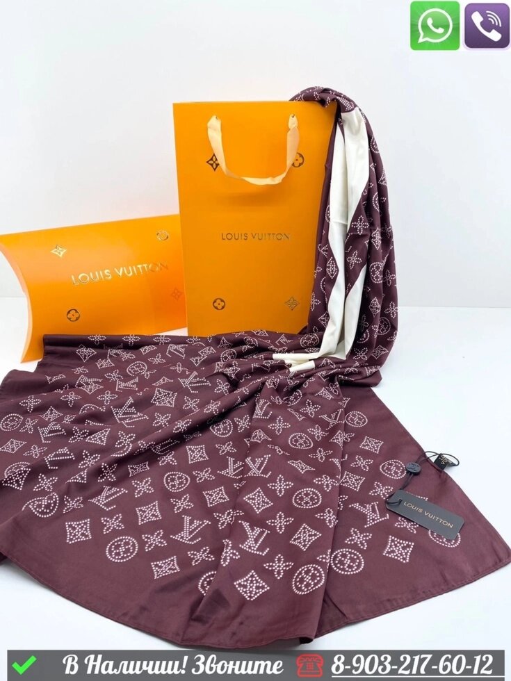 Платок Louis Vuitton шелковый с логотипом Бордовый от компании Интернет Магазин брендовых сумок и обуви - фото 1