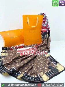 Платок Louis Vuitton шелковый с логотипом Красный