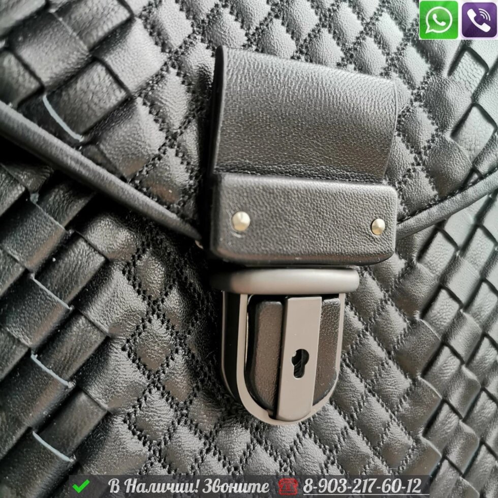 Портфель Bottega Veneta кожаный с клапаном черный от компании Интернет Магазин брендовых сумок и обуви - фото 1