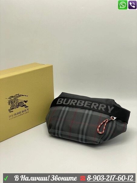 Поясная сумка Burberry Sonny серая клетка от компании Интернет Магазин брендовых сумок и обуви - фото 1
